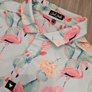 Bad Birdie Performance Golf Polo Shirt Flamingo AOP Print Men's XXL